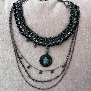 Free People Dallas Necklace | Black & Turquoise Choker